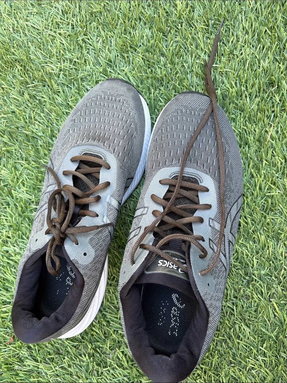 Asics Gray and Brown Men’s Athletic Running Shoes